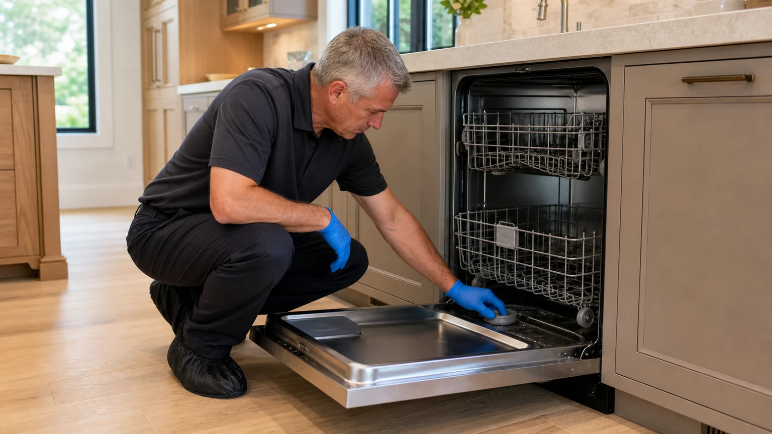 Panel-ready dishwasher diagnostic visit in the service area